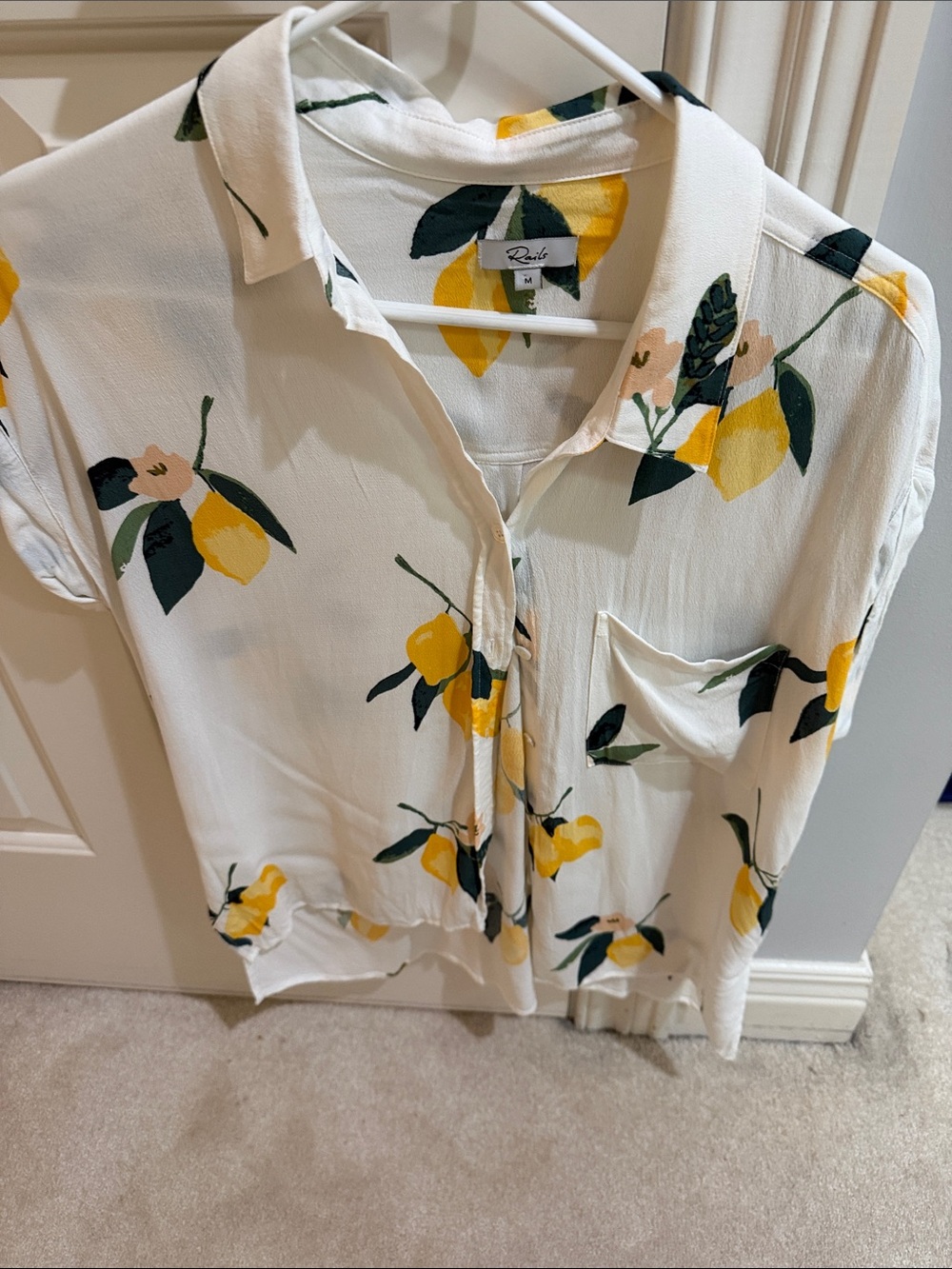 Rails White Lemon-Print Short Sleeve Button-Down Shirt